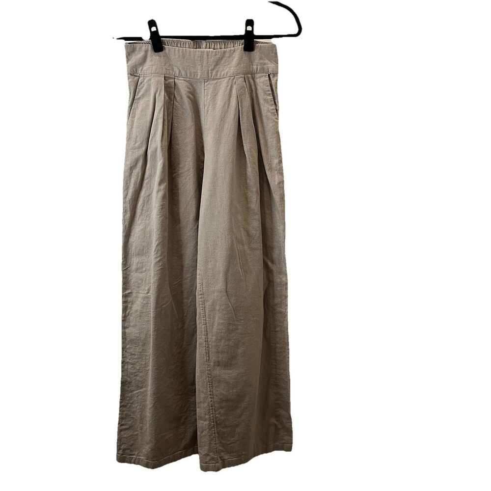Abercrombie & Fitch Tan Linen Blend Wide Leg Pants Pleated Pull On Womens Size S